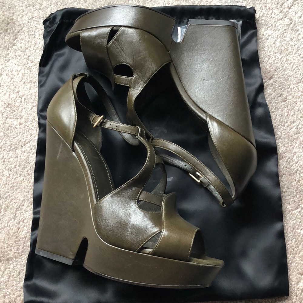 YSL Olivish-Brown Wedges never-worn
